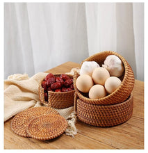 Load image into Gallery viewer, Handmade Round Rattan Coaster - Heat-Resistant Cup Mat
