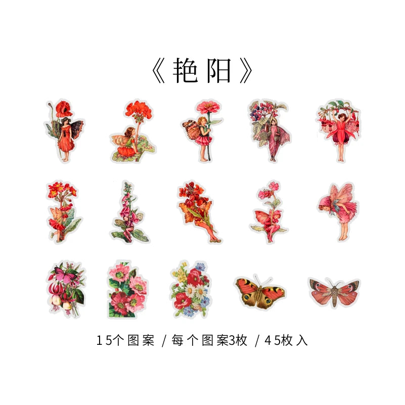 Yoofun 45pcs/box Fairy butterflies Waterproof PET Stickers Vintage Flower Elfin Decorative Label for Scrapbooking Journal DIY