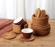 Load image into Gallery viewer, Handmade Round Rattan Coaster - Heat-Resistant Cup Mat
