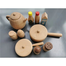 Load image into Gallery viewer, Kids Montessori Wood Toy Unpaint Sensory Teapot Pan Wooden Sauce Seasoning Bottle Early Learning
