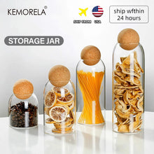 Load image into Gallery viewer, Transparent Lead-free Glass Bottle With Ball Cork Lid Storage Jar Tank Sealed Tea Cans Dried Fruit Cereal Snacks Coffee Contains
