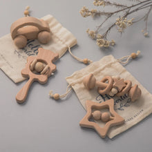 Load image into Gallery viewer, Natural beech wood baby rattles

