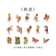 Load image into Gallery viewer, Yoofun 45pcs/box Fairy butterflies Waterproof PET Stickers Vintage Flower Elfin Decorative Label for Scrapbooking Journal DIY
