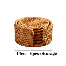 Load image into Gallery viewer, KEMORELA 1PC Round Natural Rattan Coasters Bowl Pad Handmade Padding Cup Mat Insulation Placemats Kitchen Decoration Accessories
