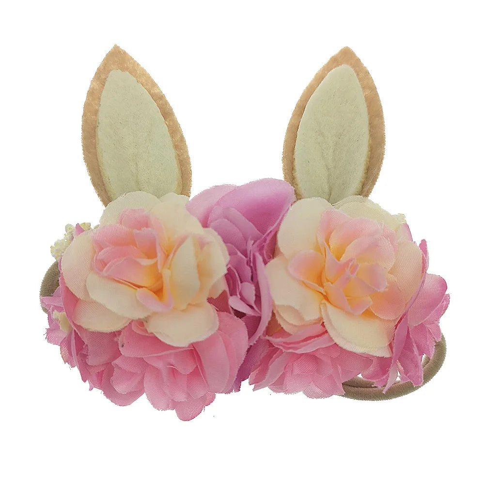 Lovely Baby Girls Easter Day Headband Rabbit Ear Newborn Photo Props Cute Elastic Flower Crown Hairbands Party Hair Accessories
