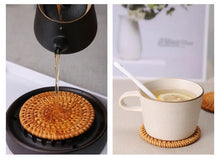 Load image into Gallery viewer, Handmade Round Rattan Coaster - Heat-Resistant Cup Mat
