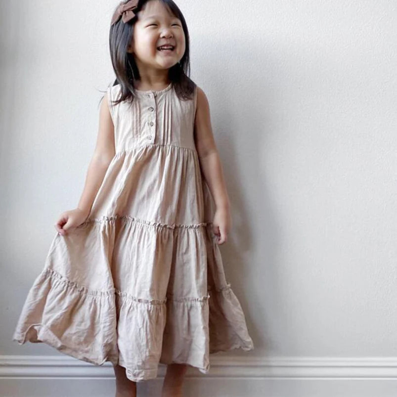 Girls Beach Dress Summer Vintage Plated Tutu Skirt Dress for Girls Clothes Breathable Linen Cotton Toddler Girls Boho Dress 1-7Y