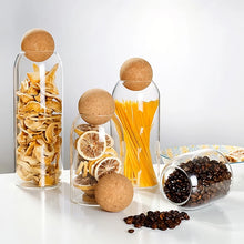 Load image into Gallery viewer, Transparent Lead-free Glass Bottle With Ball Cork Lid Storage Jar Tank Sealed Tea Cans Dried Fruit Cereal Snacks Coffee Contains
