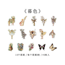 Load image into Gallery viewer, Yoofun 45pcs/box Fairy butterflies Waterproof PET Stickers Vintage Flower Elfin Decorative Label for Scrapbooking Journal DIY
