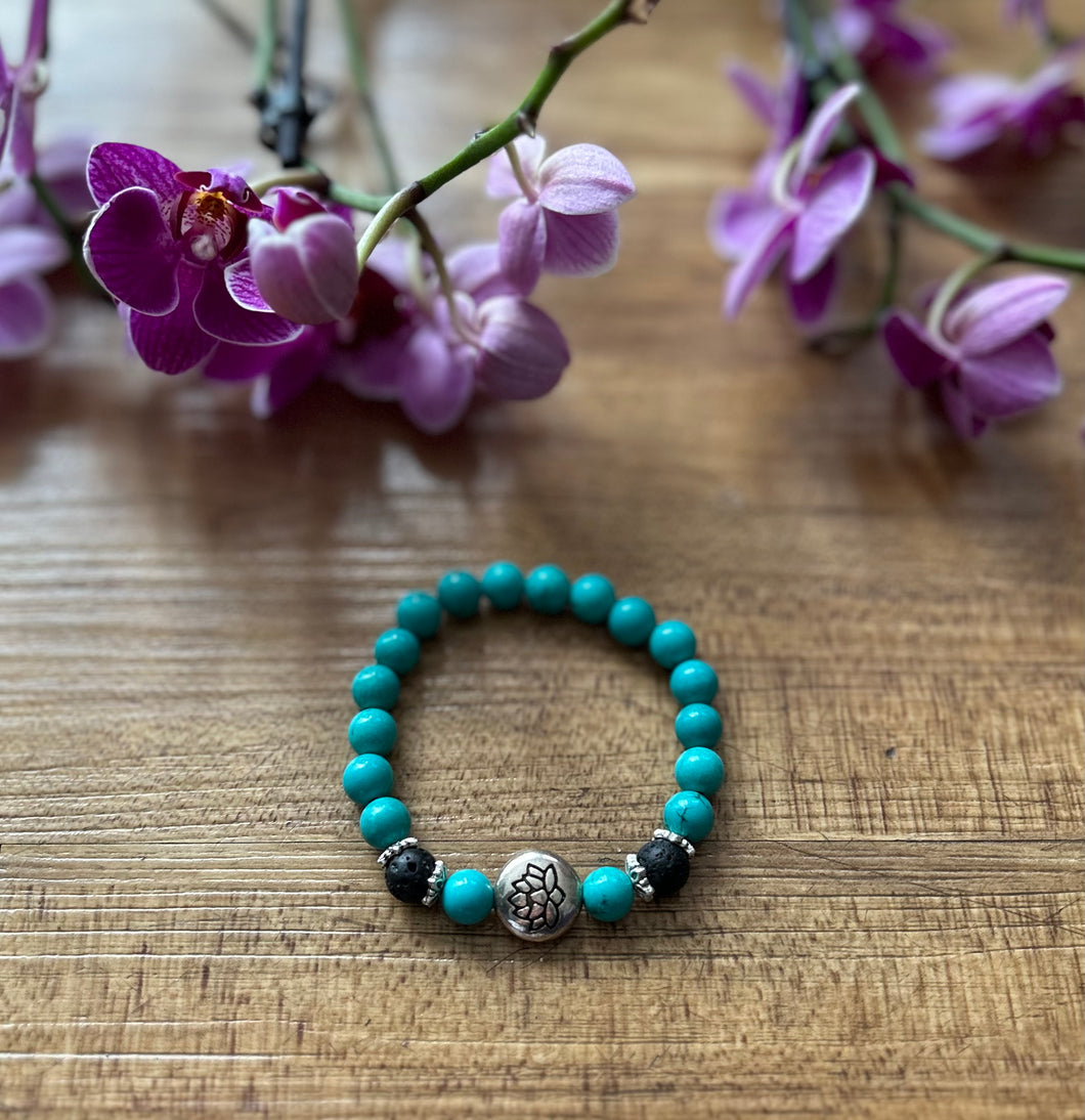 Turquoise Round Lotus Aromatherapy Natural Gemstone Bracelet