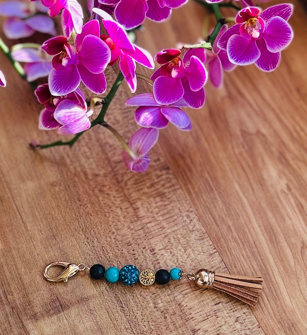 Turquoise Aromatherapy Natural Gemstone Clip-On (Gold Tree of Life Charm)