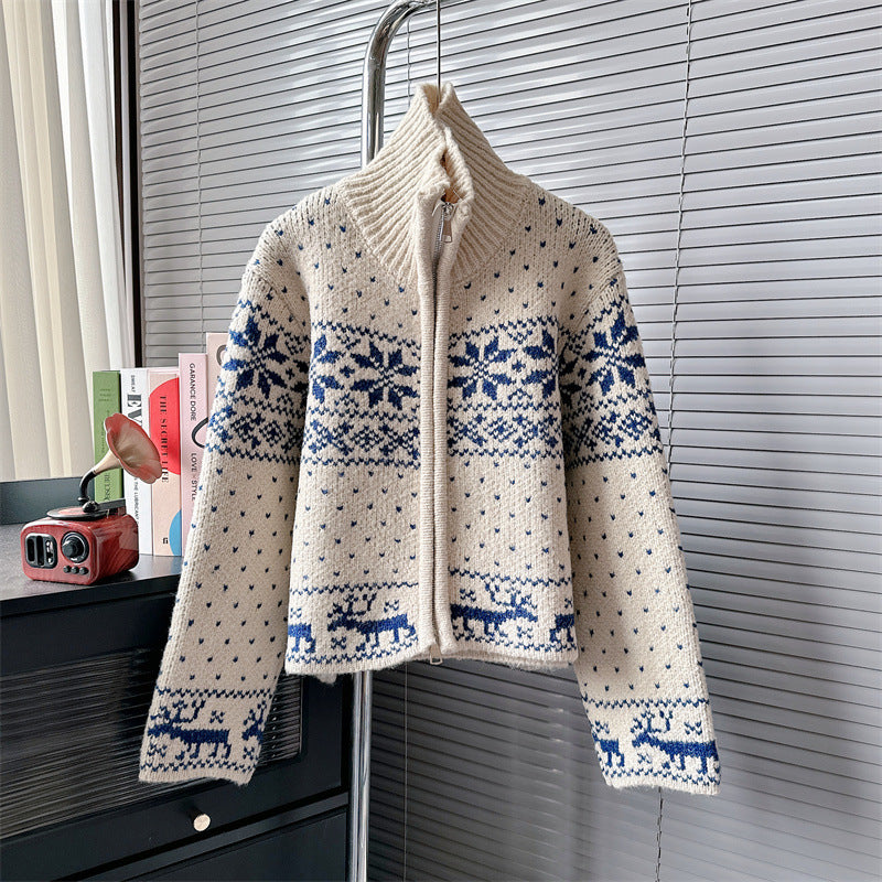 Comfortable Retro Heavy Industry Stand Collar Short Sweater