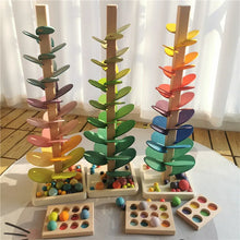 Load image into Gallery viewer, High Quality Rainbow Music Sounding Trees Wooden Petals Assembly and  Marble Run Balls Tracking Kids Educational Toys
