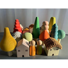 Load image into Gallery viewer, Kids Wooden Toys Pastel Nordic Buiding Blocks Stacking Crochet House  Animals Rainbow Forest Trees
