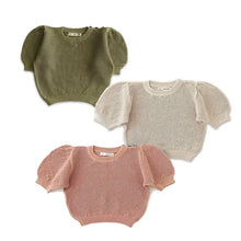 Load image into Gallery viewer, 7588 Girl Clothes Knitted T Shirt Spring And Summer New Girl Tops Bubble Sleeve Hollowed Out T-shirt Sweet Baby Girl Tops
