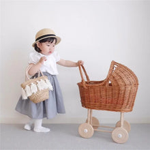 Load image into Gallery viewer, Retro Rattan Doll Stroller Toy Studio Photo Props Baby Doll Carriage Children&#39;s Room Decoration Baby Doll Cart Pretend Play Toys
