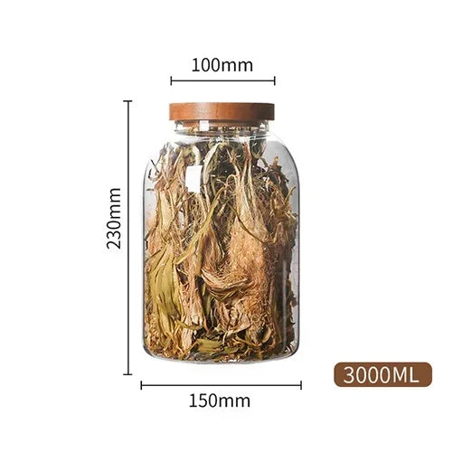 KEMORELA 3L Kitchen Glass Jars With Acacia Airtight Lid For Flour And Sugar Baby Food Container Heat Resistant Transparent Glass