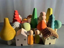 Load image into Gallery viewer, Kids Wooden Toys Pastel Nordic Buiding Blocks Stacking Crochet House  Animals Rainbow Forest Trees
