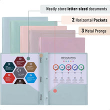 Load image into Gallery viewer, 5-Pack Plastic Folders with Pockets &amp; Prongs – Pastel Letter Size 8.5x11
