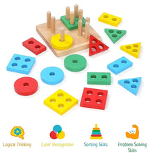Load image into Gallery viewer, Wooden four-peg shape sorter
