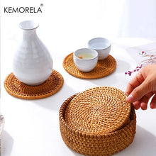 Load image into Gallery viewer, KEMORELA 1PC Round Natural Rattan Coasters Bowl Pad Handmade Padding Cup Mat Insulation Placemats Kitchen Decoration Accessories
