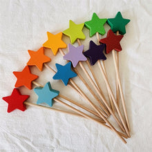 Load image into Gallery viewer, Wooden Rainbow Star Wands, 22.5 cm, Packs of 12 or 24
