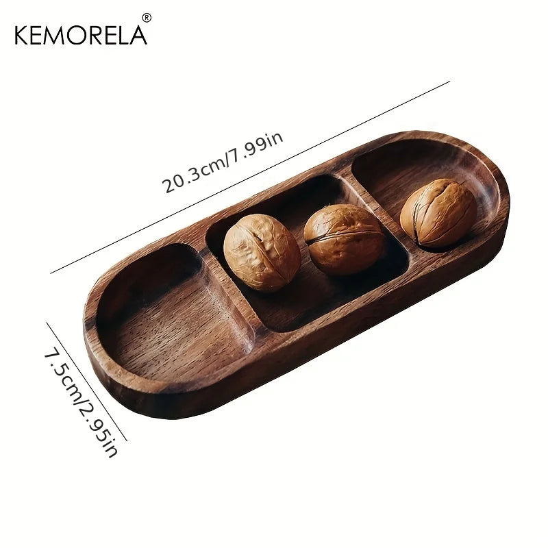 Acacia Wood Oval 3-Compartment Japanese Dip Plate