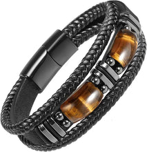 Load image into Gallery viewer, Tiger's Eye and Leather Bracelet, Magnetic Clasp

