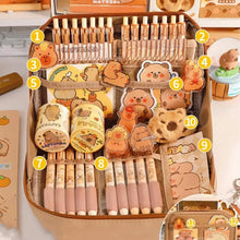 Load image into Gallery viewer, Capybara Stationery Set with Pencil Case, Pens, Ruler &amp; Sticky Notes
