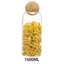 Load image into Gallery viewer, Transparent Lead-free Glass Bottle With Ball Cork Lid Storage Jar Tank Sealed Tea Cans Dried Fruit Cereal Snacks Coffee Contains
