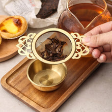 Load image into Gallery viewer, Gold Stainless Steel Tea Strainer with Drip Base
