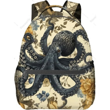 Load image into Gallery viewer, Octopus &amp; Floral Backpack – Stylish Marine Botanical School Bag
