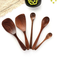 Load image into Gallery viewer, Flatware Soup Wooden Black Walnut Honey Tea Scoops Coffee Spoons Rice Shovel Spoon

