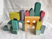 Load image into Gallery viewer, Kids Wooden Toys Pastel Nordic Buiding Blocks Stacking Crochet House  Animals Rainbow Forest Trees
