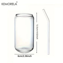 Load image into Gallery viewer, 1/4PCS Set Transparent Glasses With Glass Straw Can Shaped For Beer Iced Coffee Whiskey Soda Tea Water with 2 Cleaning Brushes
