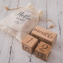 Load image into Gallery viewer, 3pc Raw Wood Baby Milestone Blocks - Engraved Photography Props
