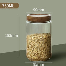 Load image into Gallery viewer, Wood Lid Glass Airtight Canister Kitchen Storage Bottles Jars Food Container Grains Tea Coffee Beans Grains Candy Jar Containers
