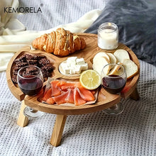 Load image into Gallery viewer, KEMORELA 1 Wooden Portable Dining Table 30Cm/24Cm Casual Snack Table Fruit Tray Outdoor Wine Rack Travel Picnic Folding Table
