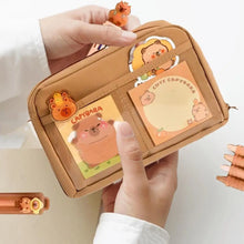 Load image into Gallery viewer, Capybara Stationery Set with Pencil Case, Pens, Ruler &amp; Sticky Notes
