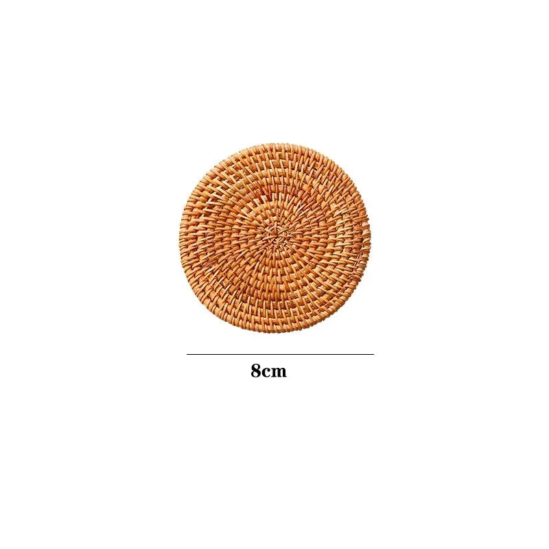 KEMORELA 1PC Round Natural Rattan Coasters Bowl Pad Handmade Padding Cup Mat Insulation Placemats Kitchen Decoration Accessories