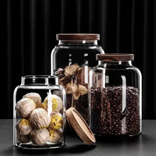 Load image into Gallery viewer, 1PCS Coffee Bean Glass Storage Jar Large Capacity Sealed Storage Wood Cover Coffee Bean Storage Jar Organizer Kitchen Containers
