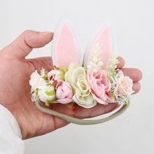 Load image into Gallery viewer, Easter Day Baby Headband Rabbit Ear Newborn Photography Props Boy Girl Nylon Hair Bands Artificial Flower Festival Headwrap
