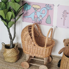 Load image into Gallery viewer, Retro Rattan Doll Stroller Toy Studio Photo Props Baby Doll Carriage Children&#39;s Room Decoration Baby Doll Cart Pretend Play Toys
