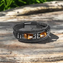 Load image into Gallery viewer, Tiger's Eye and Leather Bracelet, Magnetic Clasp
