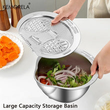 Load image into Gallery viewer, KEMORELA 2 in1 Wash and Cut Vegetable Drain Bowl Stainless Steel 304 Rice Washing Bowl Fruit And Vegetable Strainer Kitchen Tool
