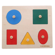 Load image into Gallery viewer, Wooden knob puzzle with four shapes
