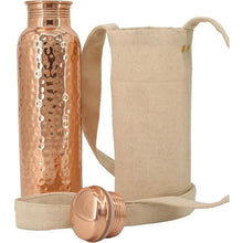 Load image into Gallery viewer, Kitchen Science Copper Water Bottle (32oz/950ml) w/a Carrying Canvas Bag | 100% Pure Copper Bottle for Drinking Water
