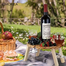 Load image into Gallery viewer, Wooden Portable Folding Picnic Table - Wine &amp; Snack Tray
