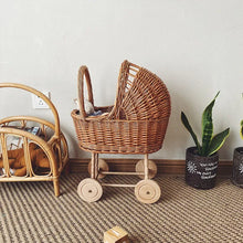 Load image into Gallery viewer, Retro Rattan Doll Stroller Toy Studio Photo Props Baby Doll Carriage Children&#39;s Room Decoration Baby Doll Cart Pretend Play Toys
