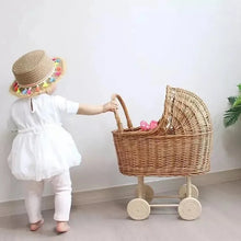 Load image into Gallery viewer, Retro Rattan Doll Stroller Toy Studio Photo Props Baby Doll Carriage Children&#39;s Room Decoration Baby Doll Cart Pretend Play Toys
